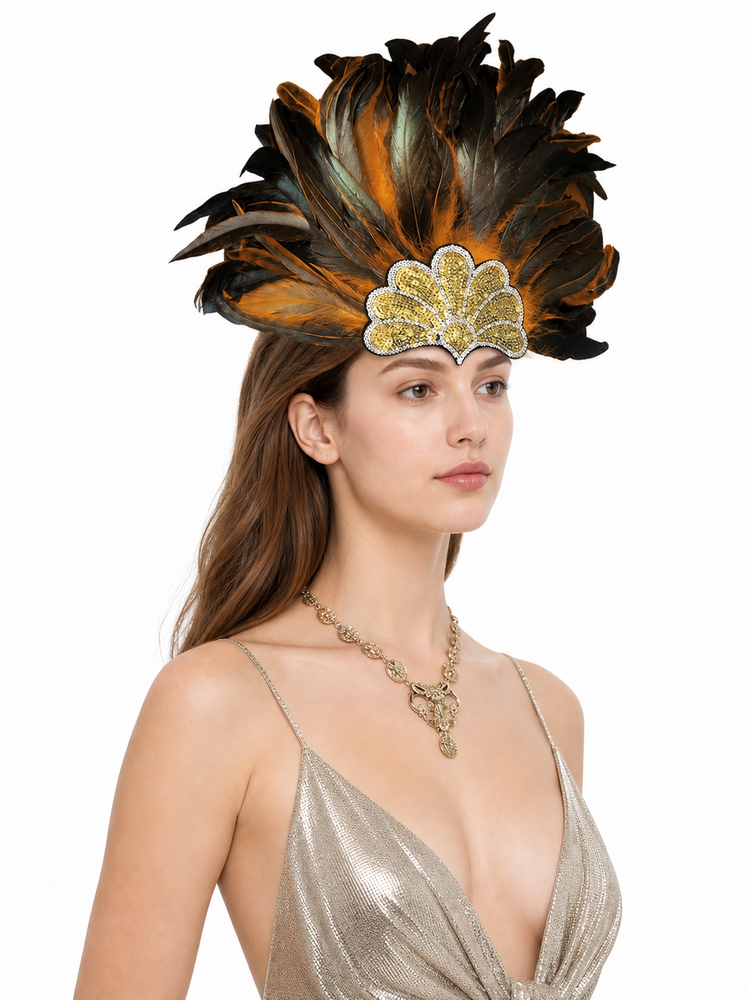 Feathered Headpiece with Gold Sequins
