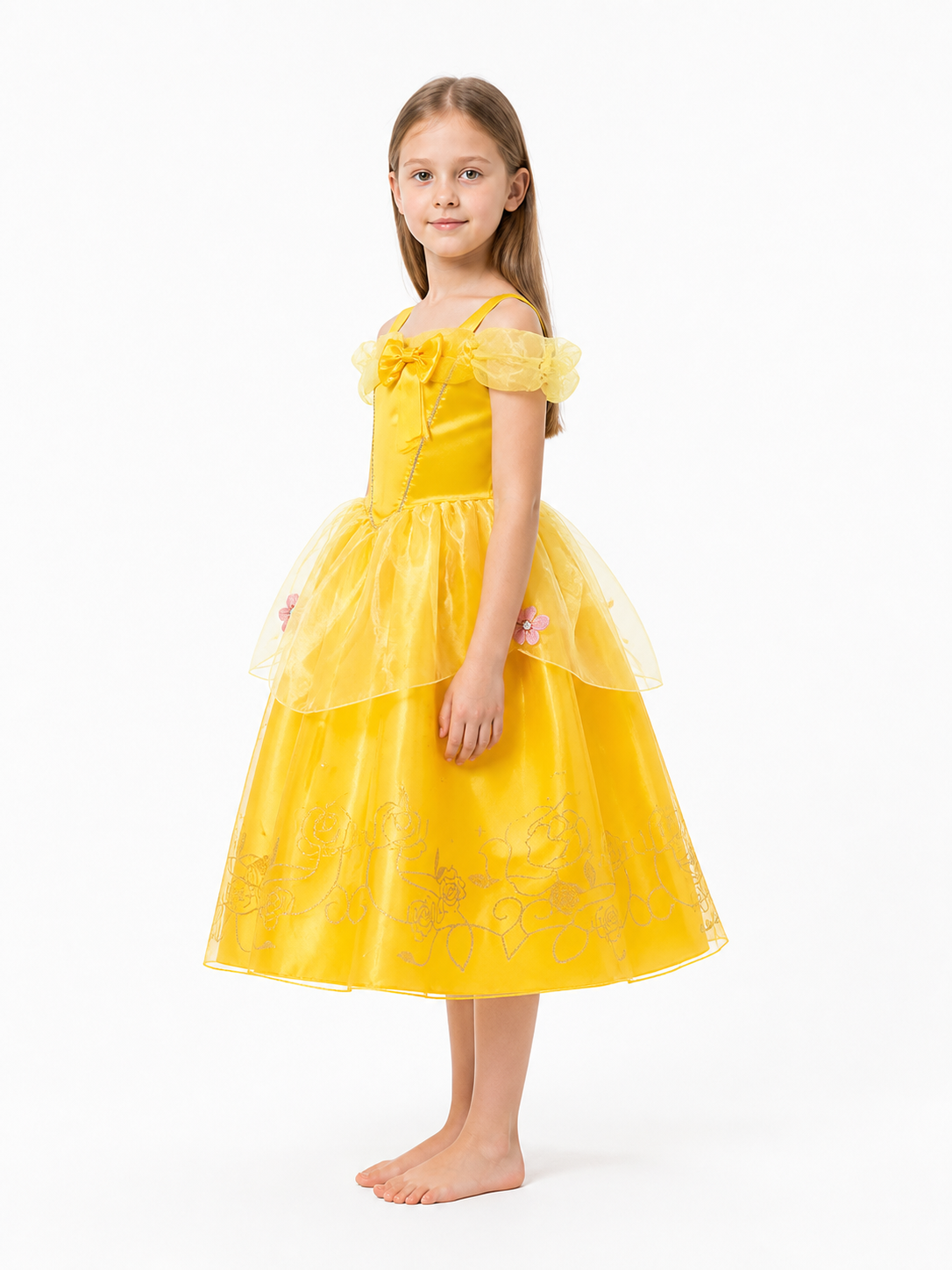 Children's Costume Dress with Floral Embroidery and Bow side view