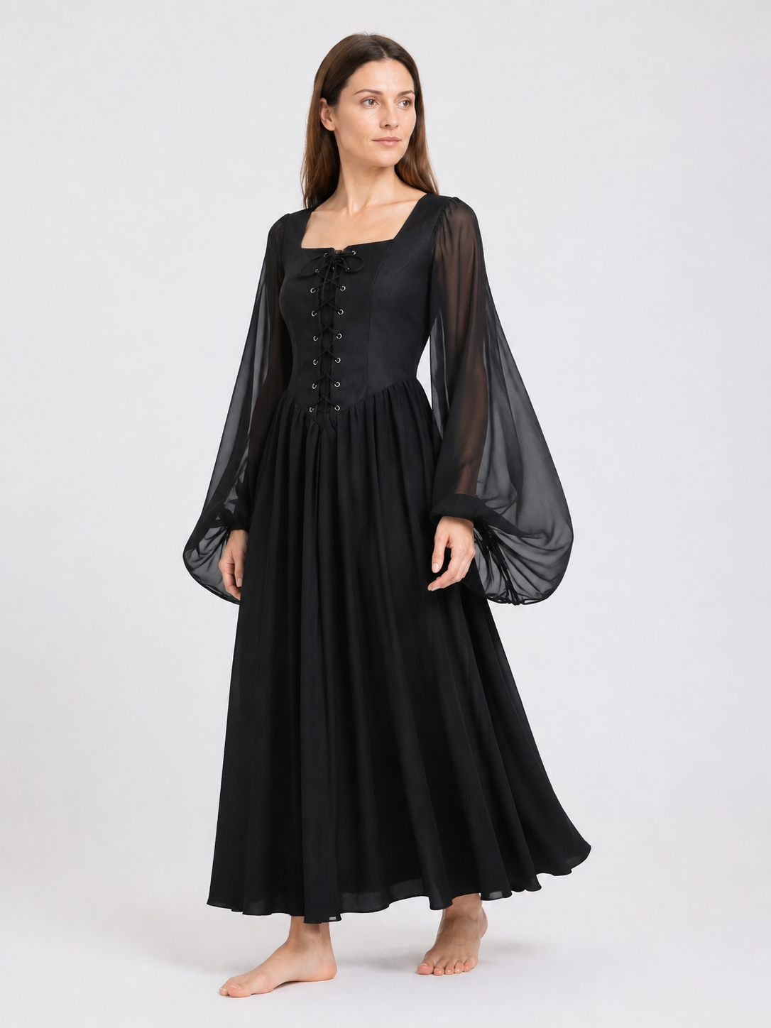 Pirate Medieval Dress with Flared Sleeves side view