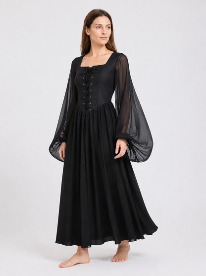 Pirate Medieval Dress with Flared Sleeves side view