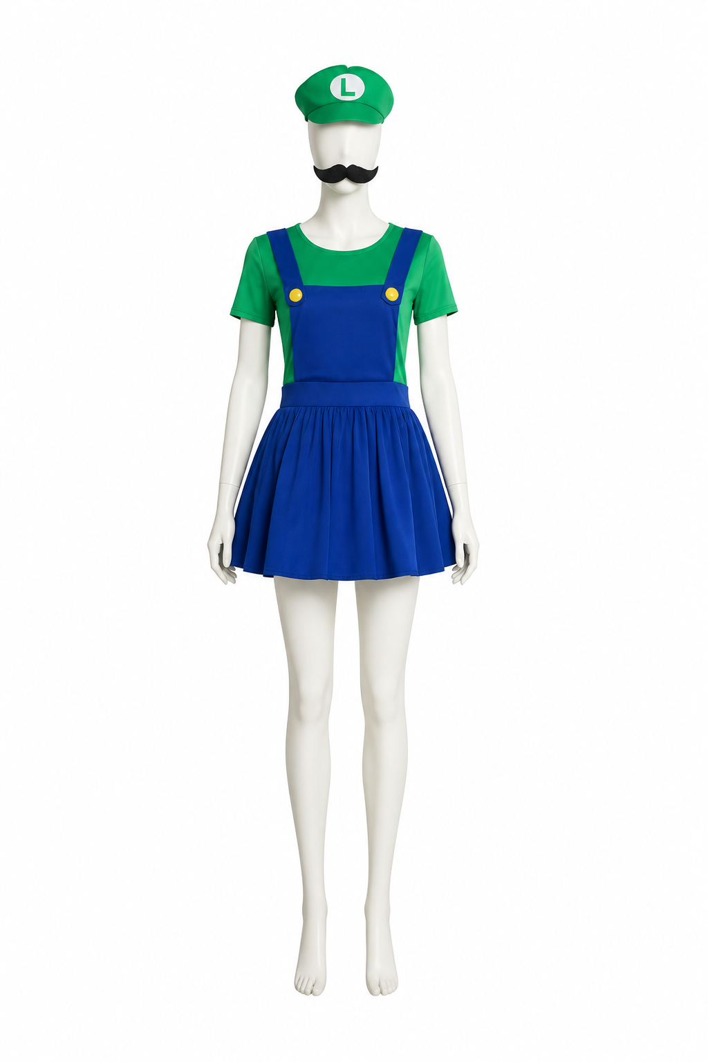 Luigi Costume Jumpsuit with Hat and Beard for Halloween side view