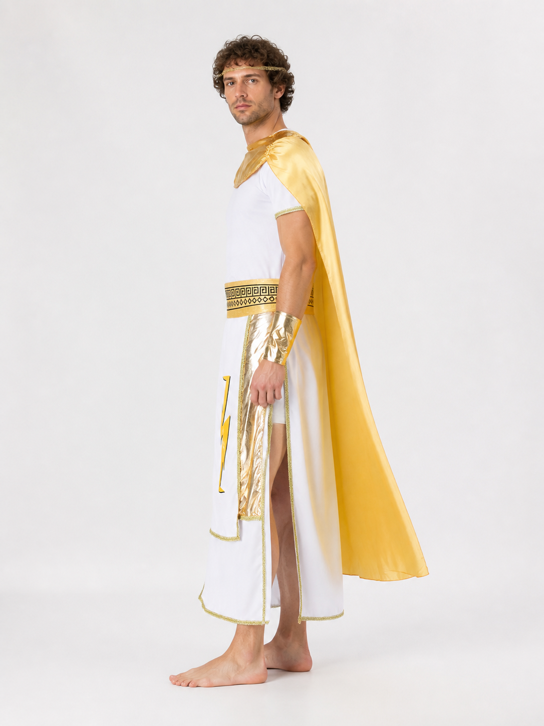 Greek God Costume with Trident and Cape side view