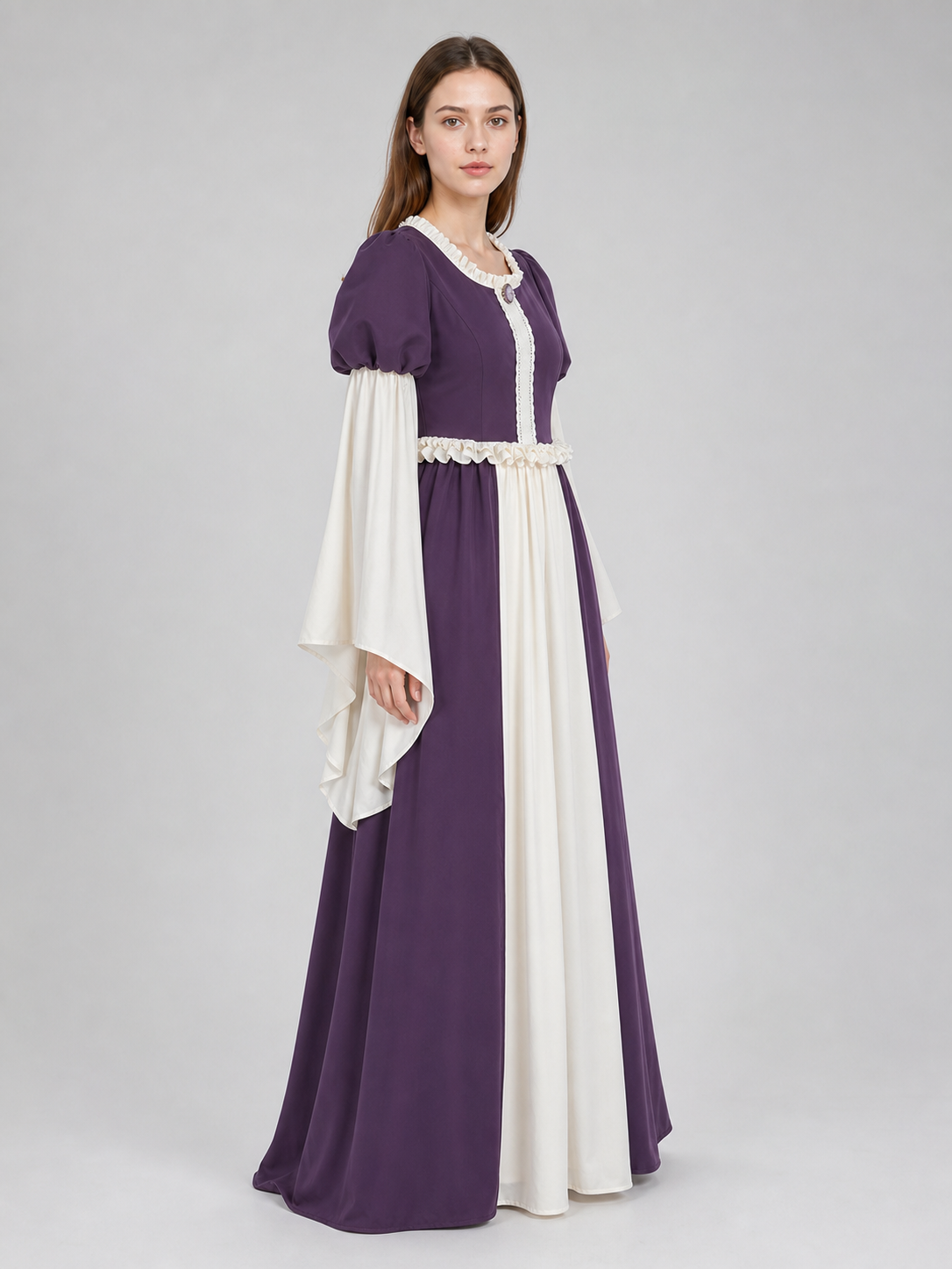 Long Vintage-Style Dress with Ruffles
