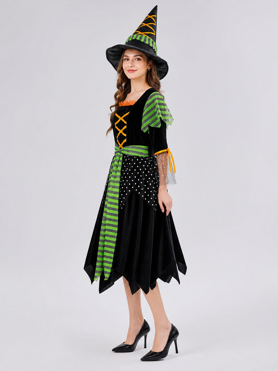 Witch-Style Costume Dress with Pointed Hat