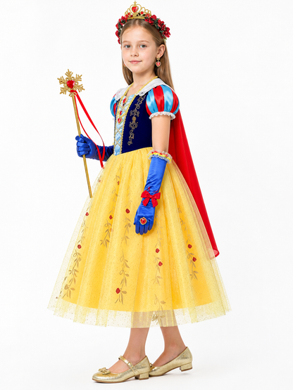 Snow White Costume with Cape and Crown for Parties side view