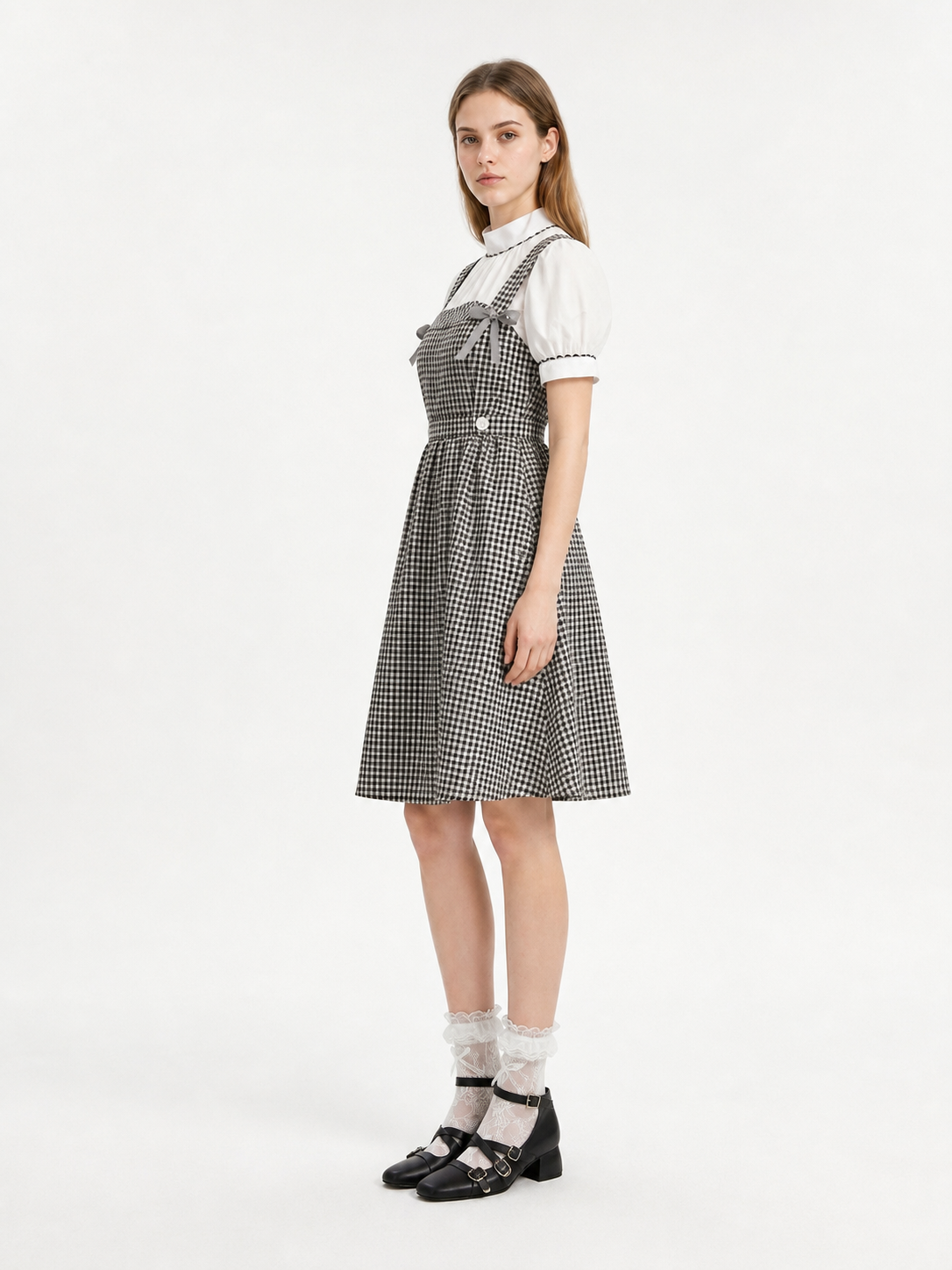 Plaid Dress with Bow for Halloween Cosplay side view