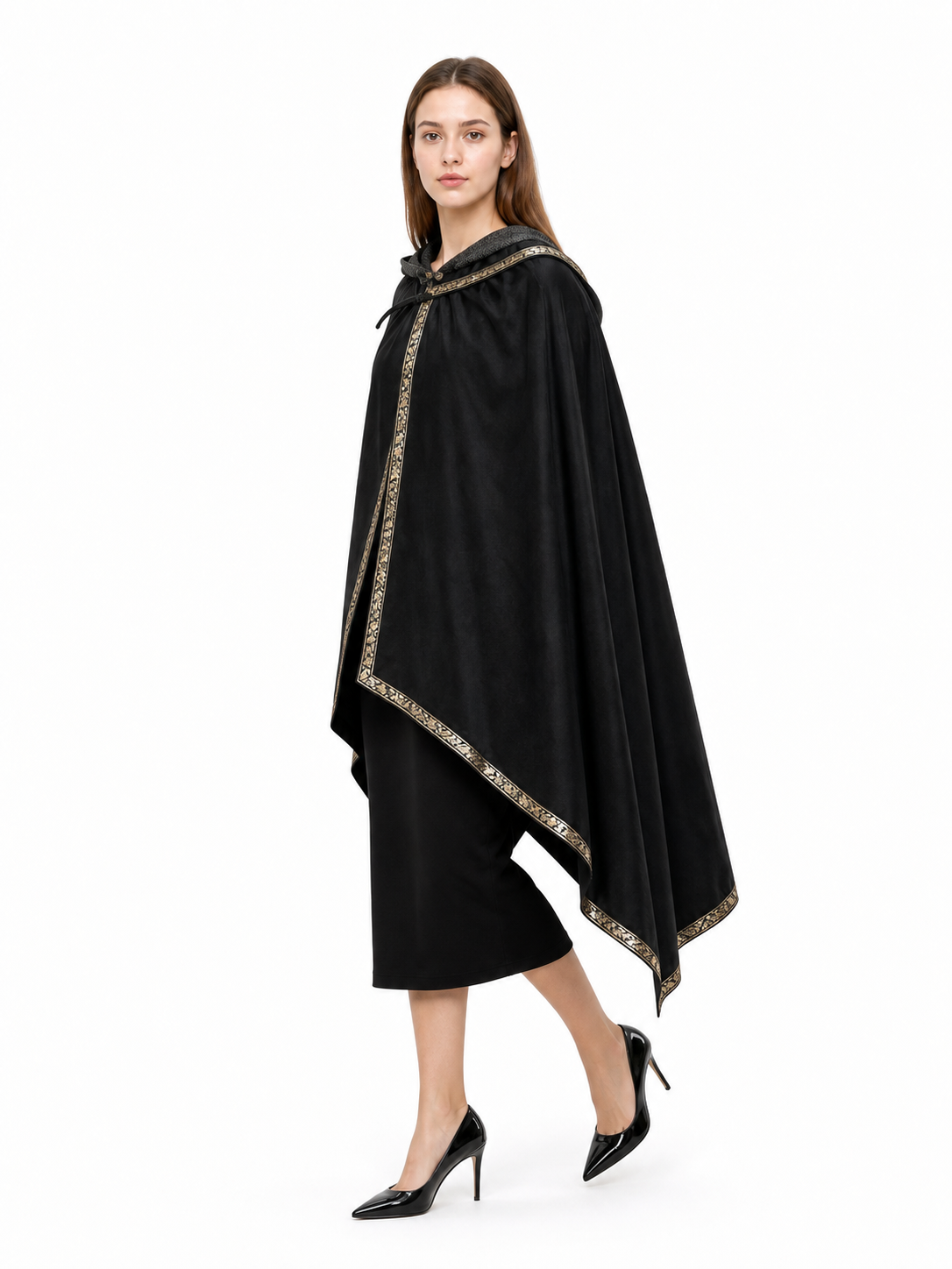 Black Medieval Hooded Carnival Cape