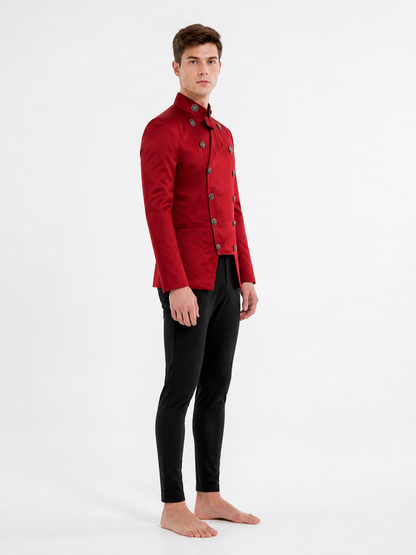 Red Double-Breasted Jacket with Metal Buttons side view