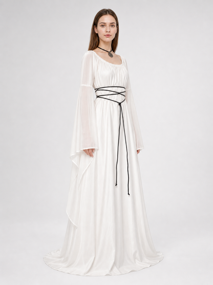 White Long Dress with Black Lacing