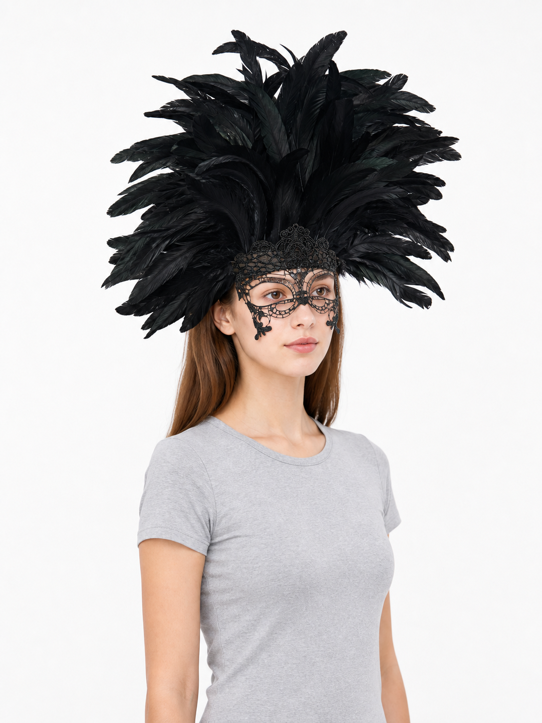 Carnival Feather Headpiece with Mask