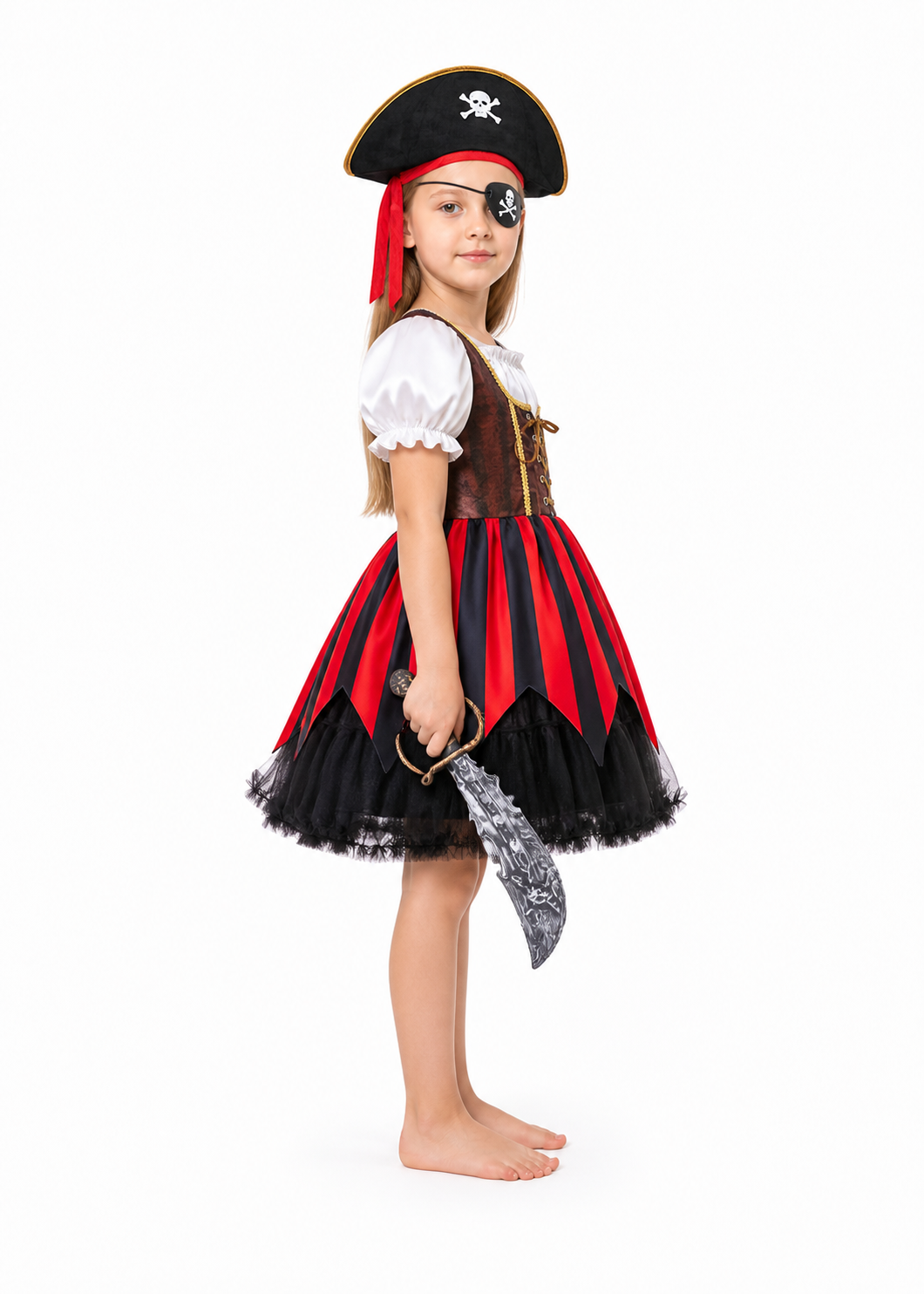 Halloween Pirate Costume with Dress and Hat side view