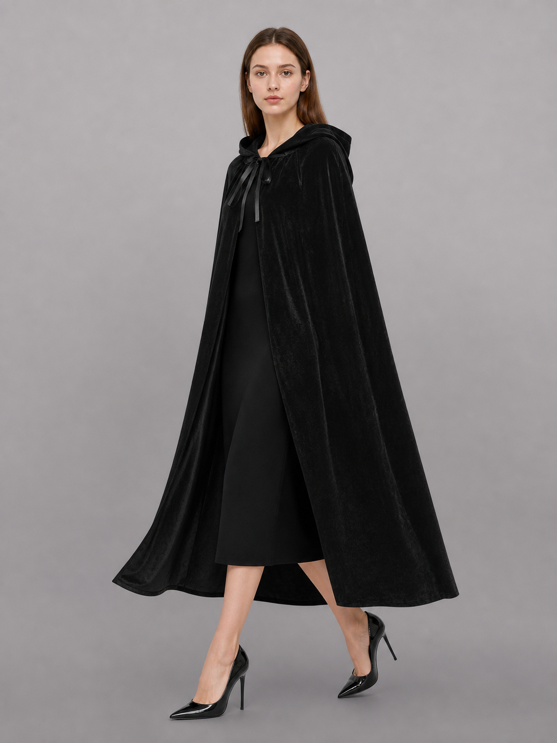 Black medieval hooded costume cloak