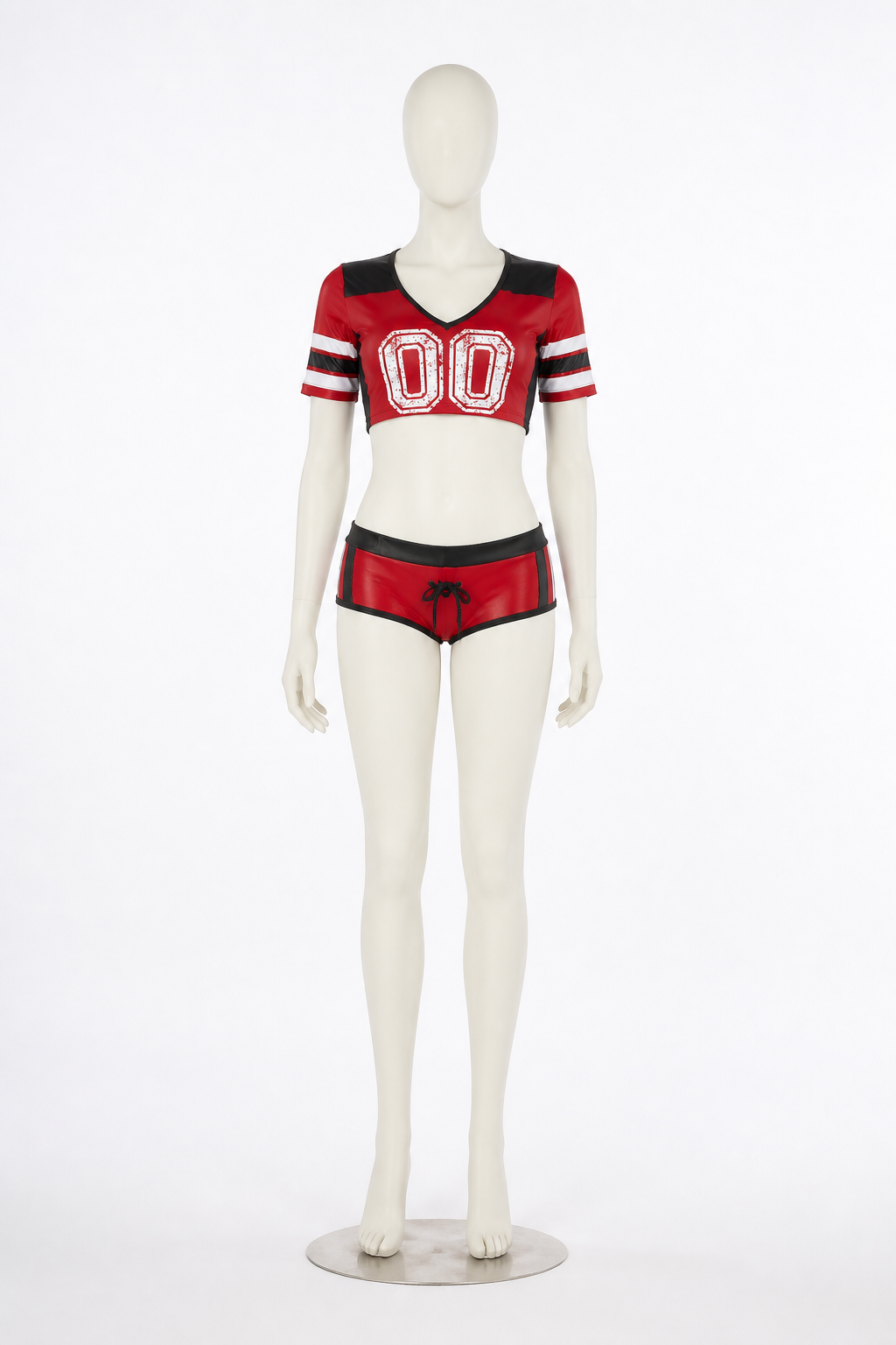 Two-Piece Shorts Set, Red-and-Black Print 00 side view