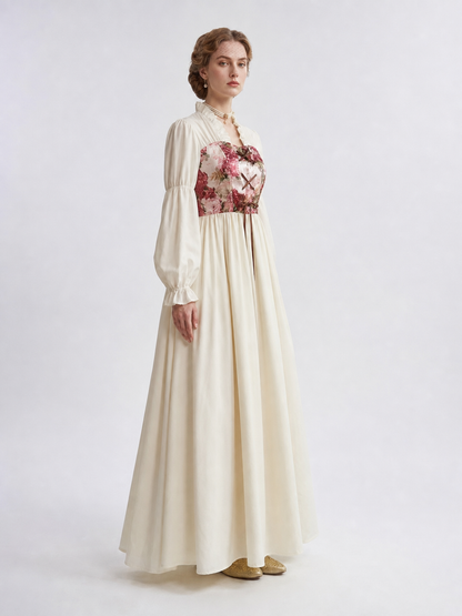 Retro-Style Dress with Floral Print and Lace-Up Front side view
