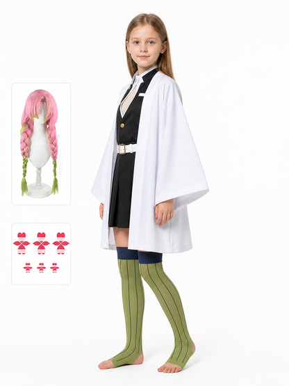Mitsuri Cosplay Costume with White Cape and Wig side view