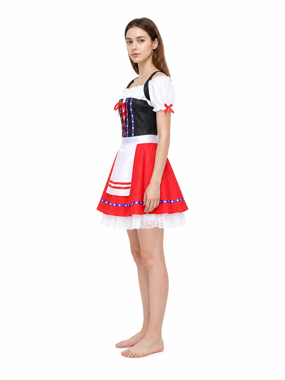Oktoberfest Dress with Apron and Red Lacing side view