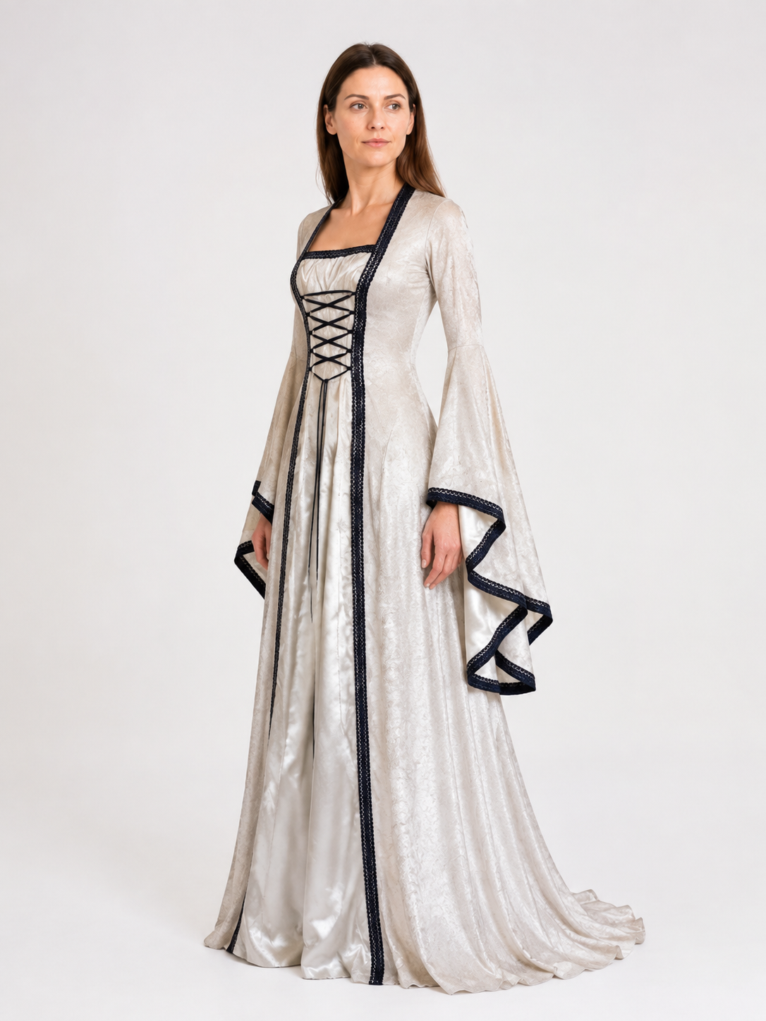 Renaissance Dress with Flared Sleeves for the Stage side view