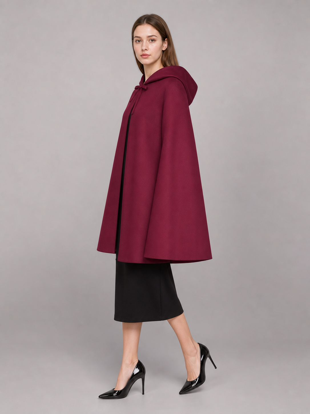 Maroon Medieval Hooded Carnival Cloak