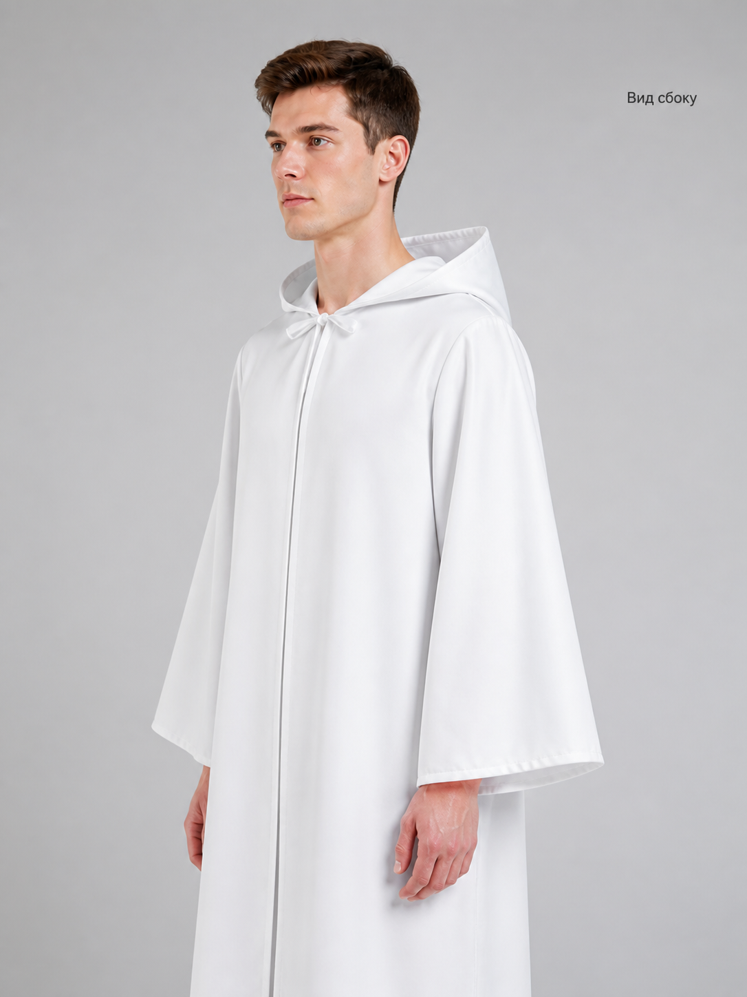 White Hooded Carnival Cloak, Long Cape side view