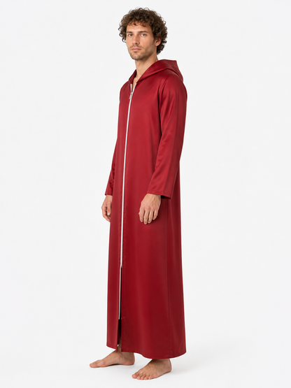 Dark Red Hooded Zip-Up Coat side view