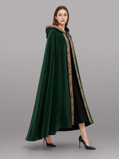 Green Medieval Hooded Carnival Cloak