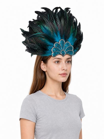 Feather Headpiece with Turquoise Sequins