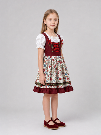 Dirndl with Floral Print and Lace Trim