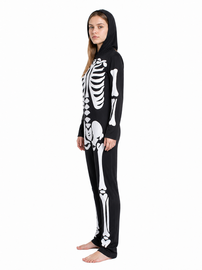 Black and White Skeleton Costume with Hood for Cosplay side view