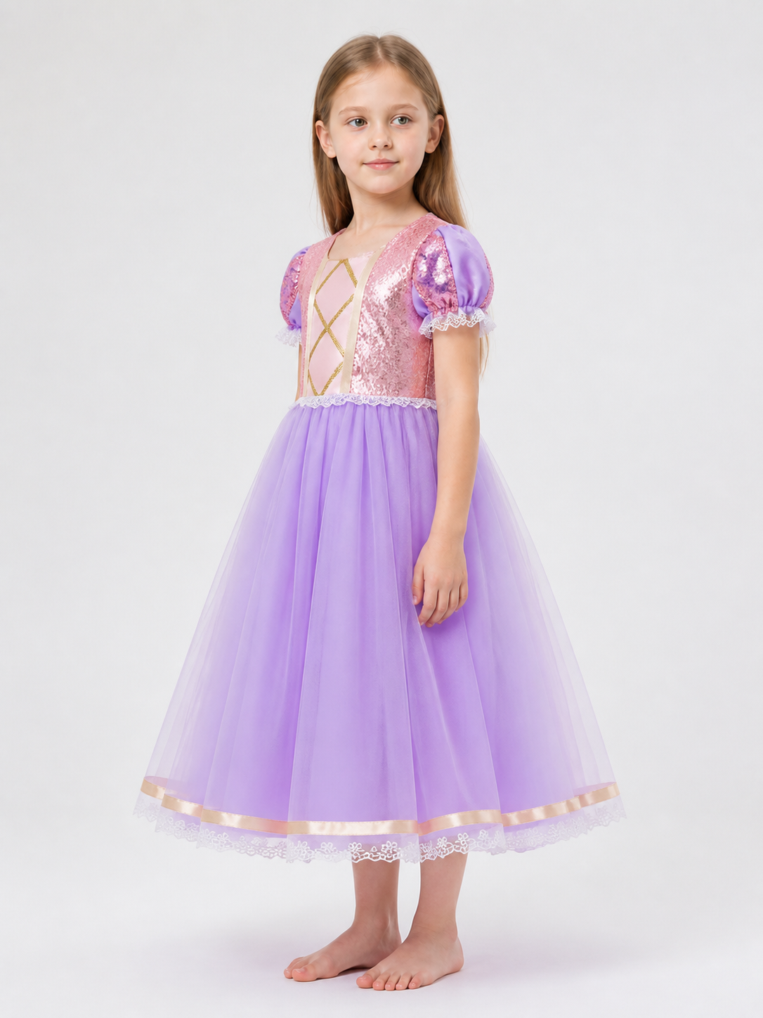 Princess Costume Dress with Sequins and Full Skirt side view