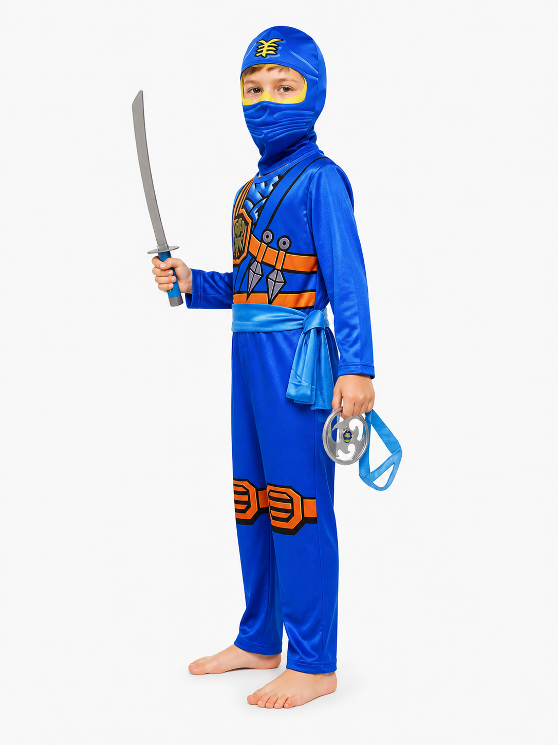 Ninja Costume Jumpsuit with Mask and Sword side view