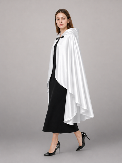 Long white hooded satin-look carnival cape product view 29