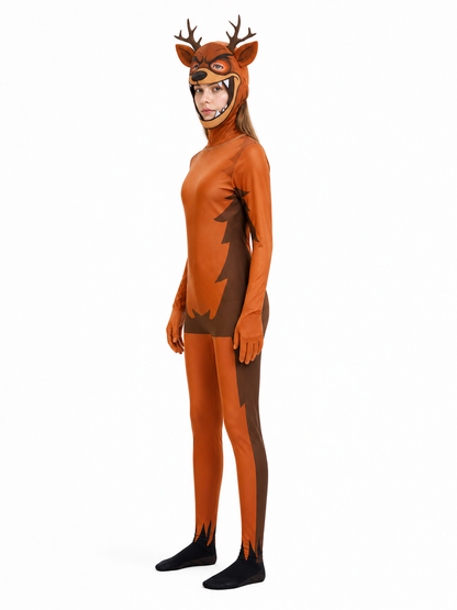 Deer Monster Costume Jumpsuit with Headpiece side view