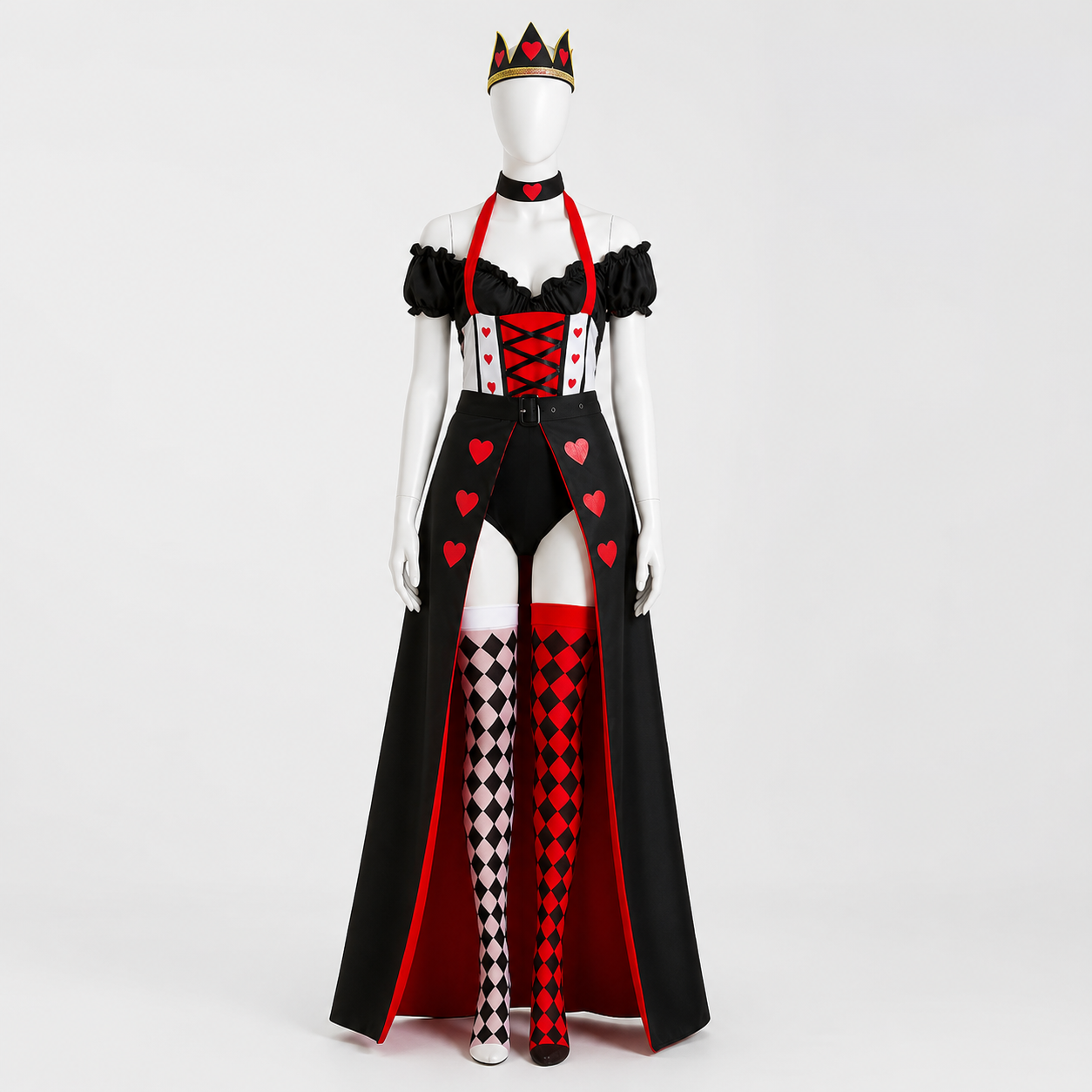 Carnival costume with crown and hearts side view
