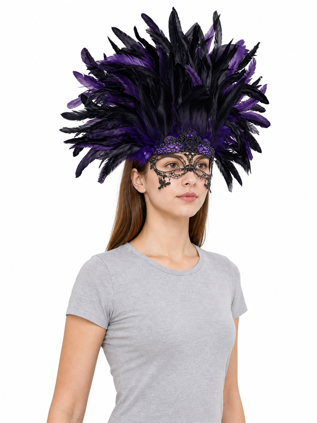 Carnival Headpiece with Feathers and Mask