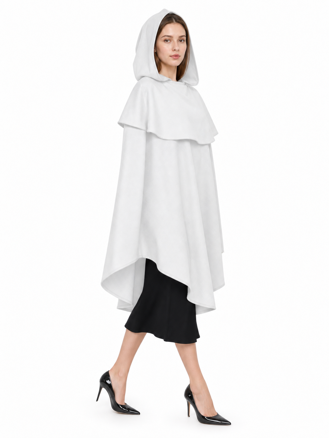 White Medieval Hooded Carnival Cloak