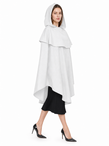 White Medieval Hooded Carnival Cloak