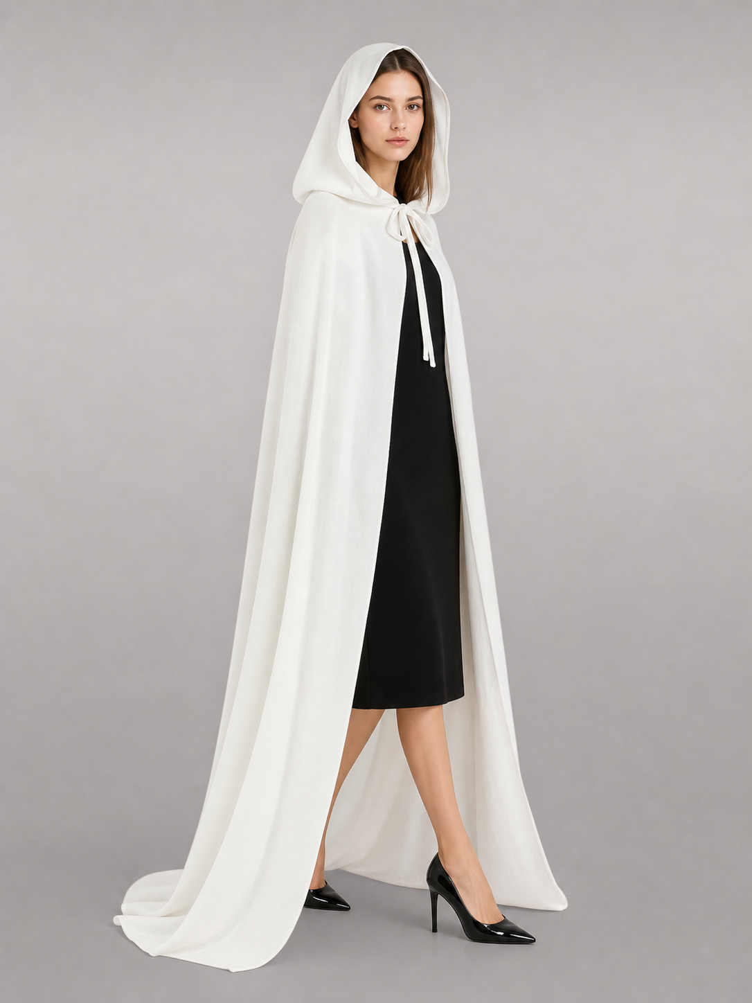 Long White Hooded Carnival Cape