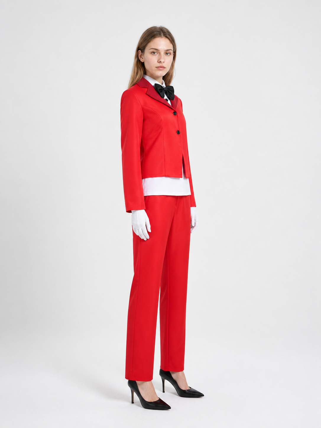 Hazbin Hotel Cosplay Costume, Red with Bow Tie, for Halloween side view