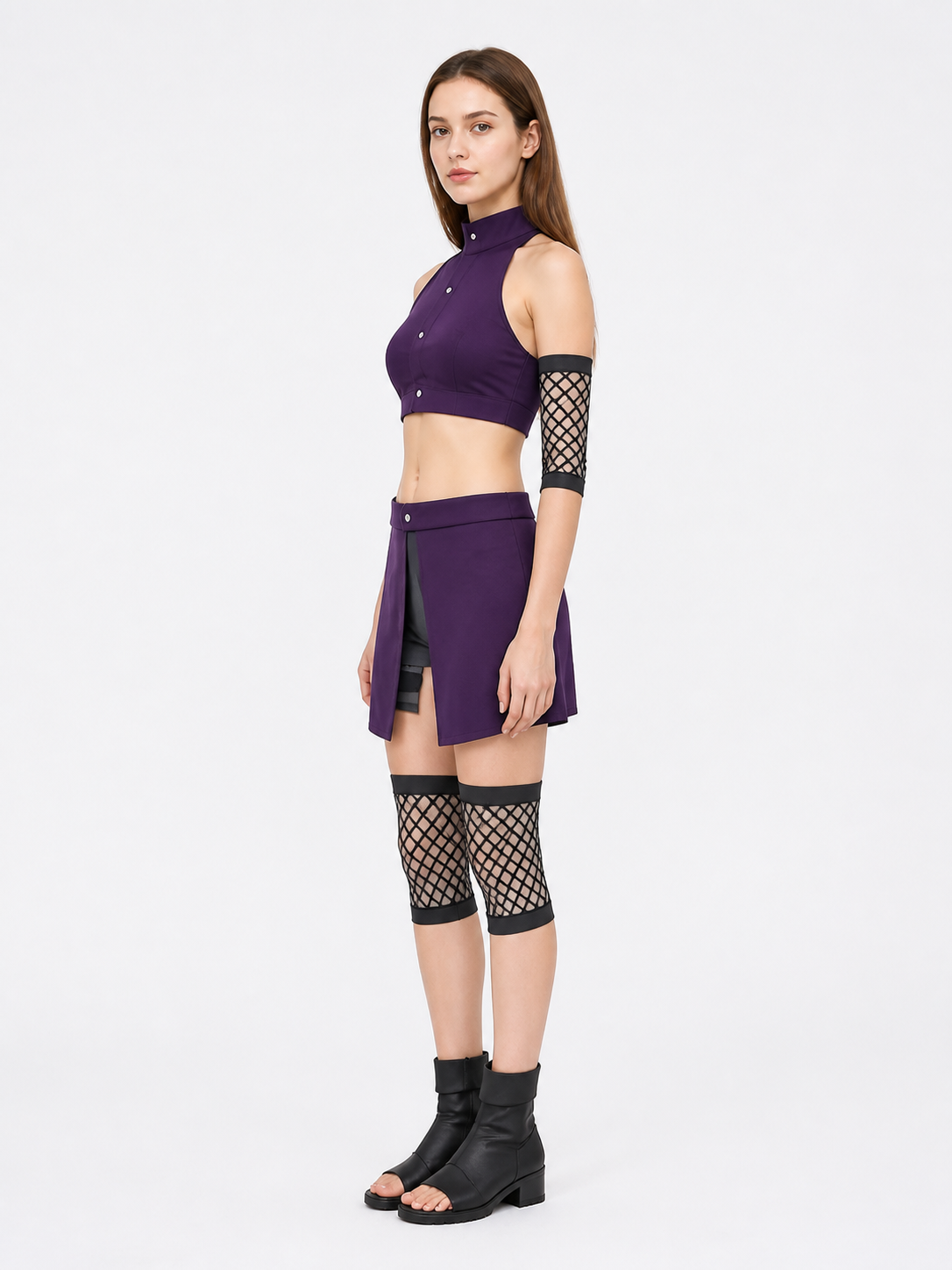 Ino Yamanaka Cosplay Costume: Top, Shorts, and Arm Warmers side view