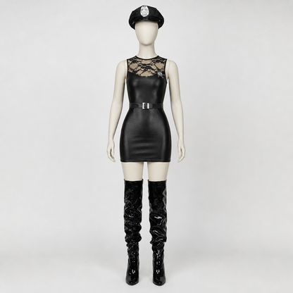 Police Costume with Lace Insert and Decorative Badge side view