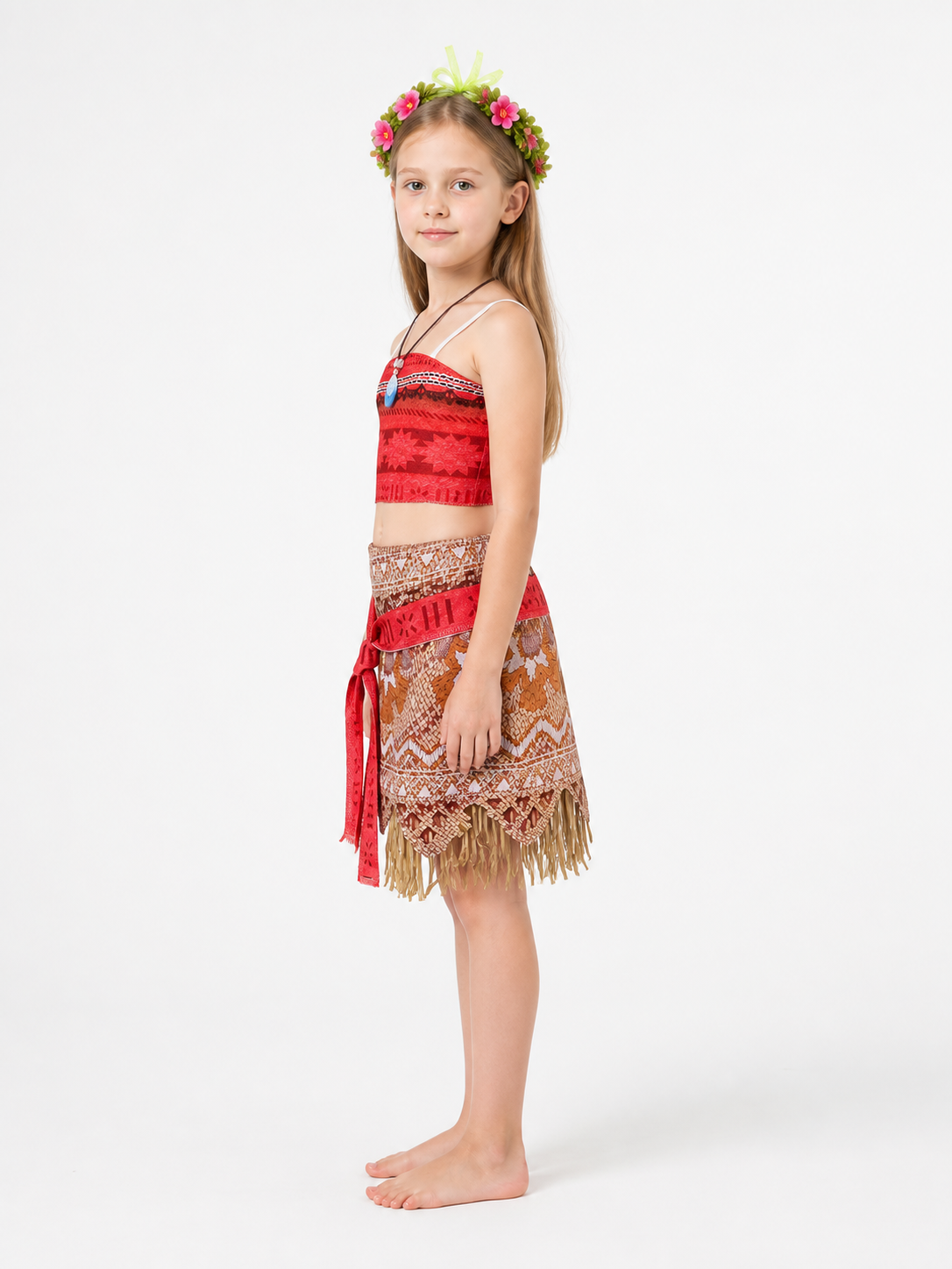 Children's Moana Halloween Costume with Skirt and Accessories side view