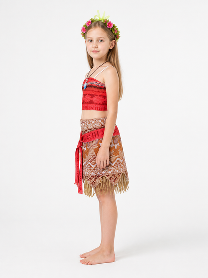 Children's Moana Halloween Costume with Skirt and Accessories side view