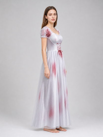 Costume Dress with Veil, Lace-Up Detail, and Pattern