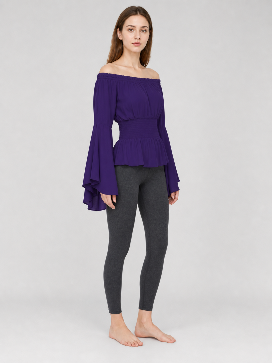 Off-the-Shoulder Top with Long Flared Sleeves