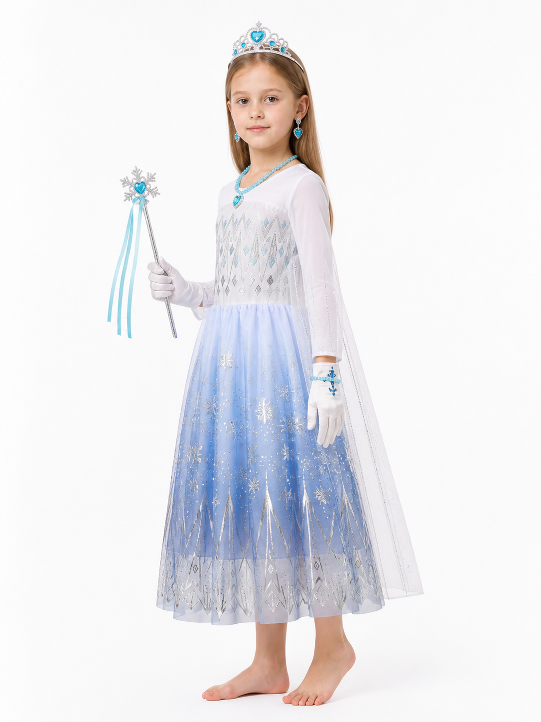 Elsa Princess Costume with Dress and Accessories side view