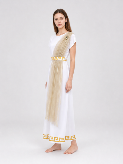 Greek-style costume designed as a classic draped garment with decorative