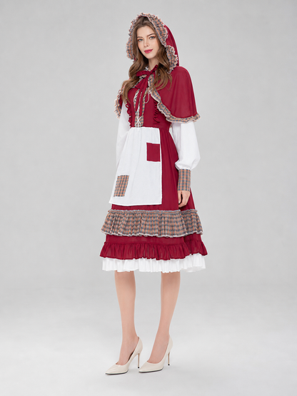 Little Red Riding Hood Costume: Dress with Apron and Cape