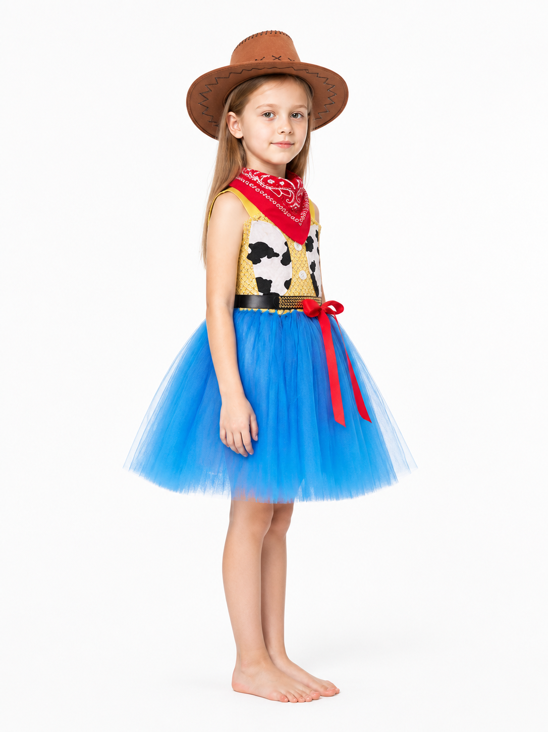 Children’s cowgirl costume with a tutu skirt, hat, and neckerchief