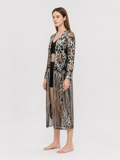 Long Cape with Baroque Sequin Embroidery