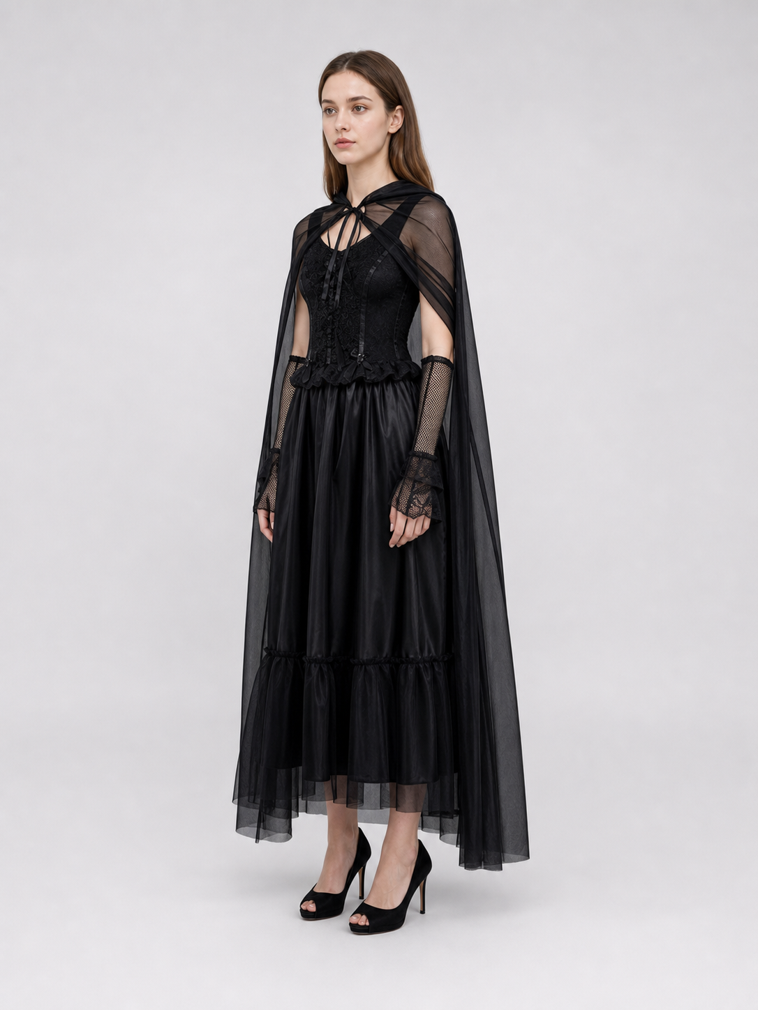 Gothic Dress Costume with Veil and Gloves
